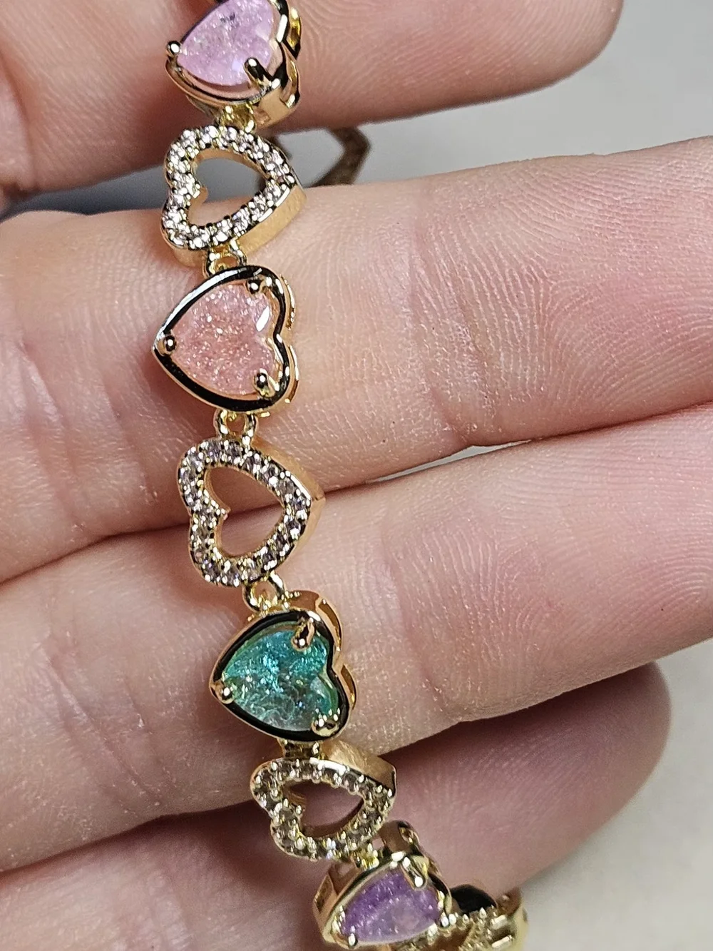 Stainless Steel Gold Over Multicolor Heart Crystal Bracelet - Women Jewelry